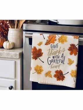 MAINSTAYS • Cream/Multi Fall Leaves Thanksgiving Kitchen Towel